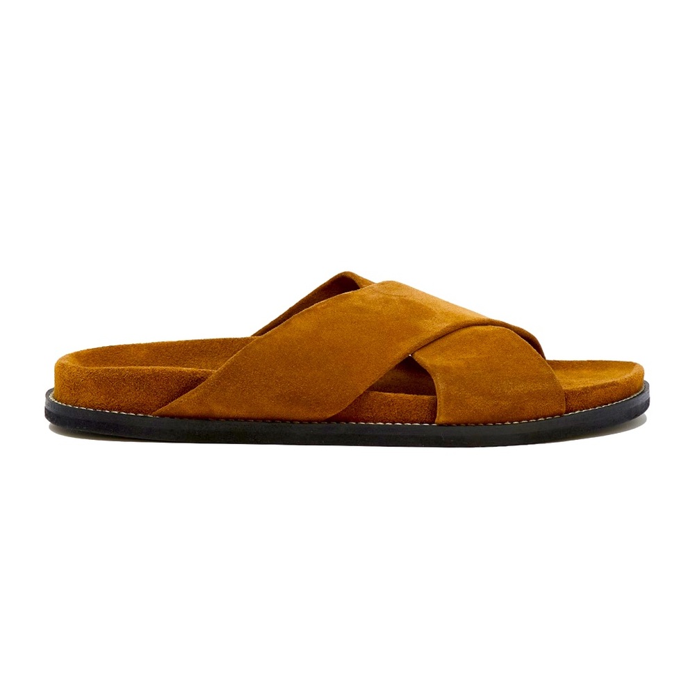 TODD SNYDER SUEDE CROSSOVER SANDAL IN TOBACCO